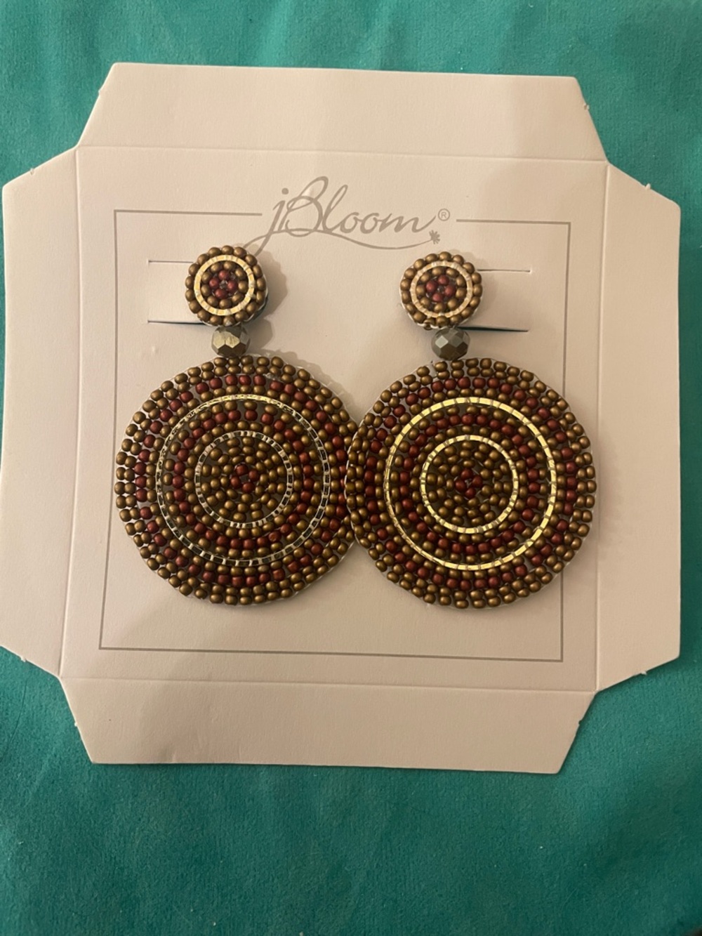 JBloom Round Beaded Drop Earrings in Brown and Gold